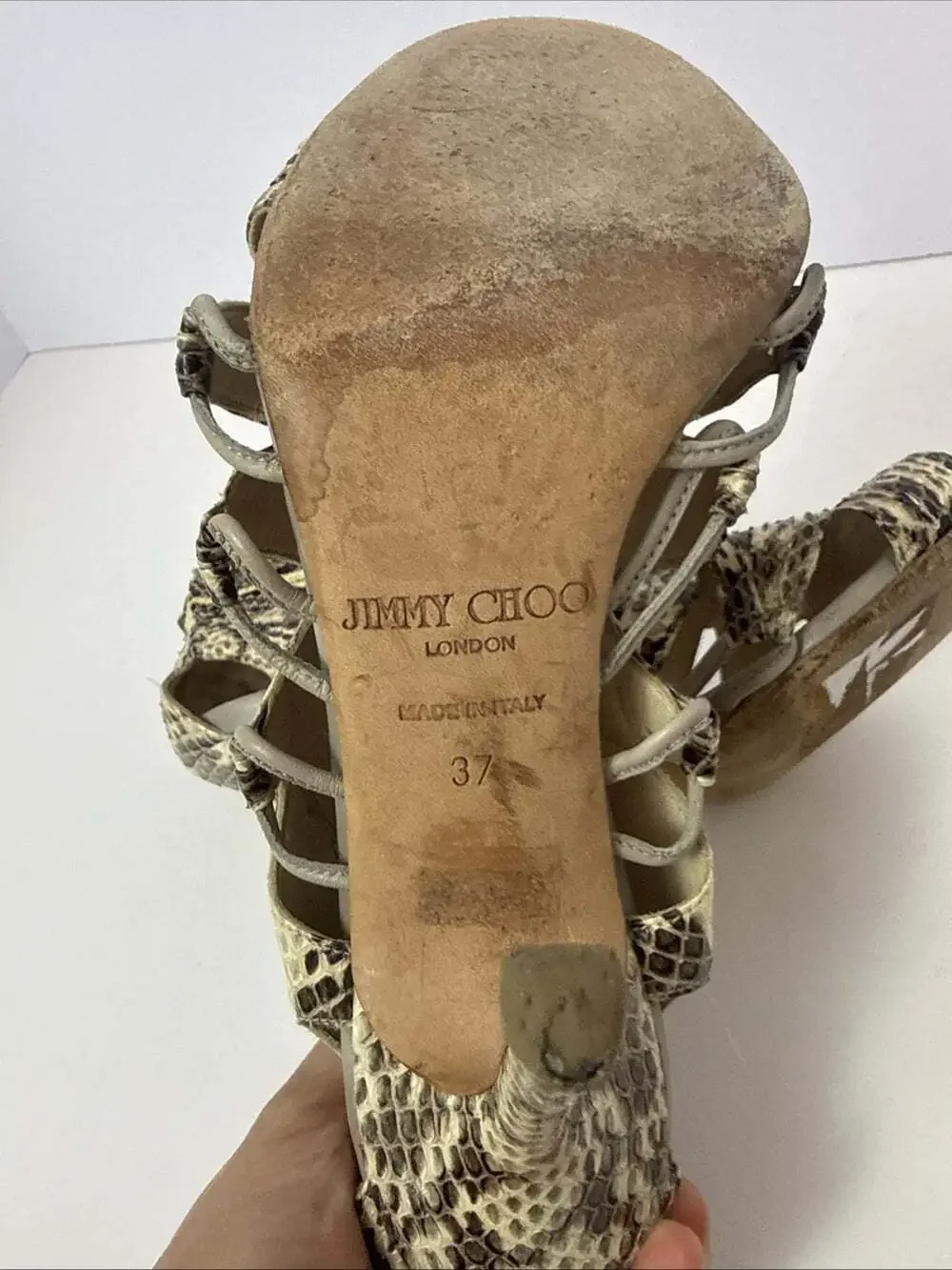Jimmy Choo Snake print Leather Gladiator Heels 37
